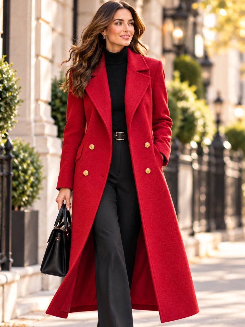 Vintage Red Wool Coat 9/10 Gold Buttons Union Made USA Forecaster Boston Long